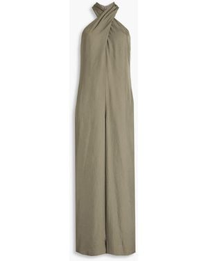 Theory Washed-twill Halterneck Jumpsuit - Natural