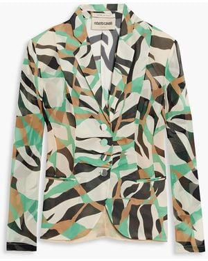 Roberto Cavalli Pleated Printed Silk Jacket - Green