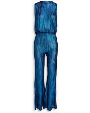Missoni Draped Metallic Crochet-Knit Jumpsuit - Blue