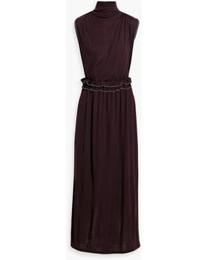 Ulla Johnson Gemma Ruffled Wool Turtleneck Maxi Dress - Purple