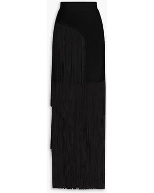 Hervé Léger Fringed Stretch-knit Maxi Skirt - Black