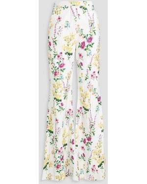 Costarellos Taisia Floral-Print Cotton And Linen-Blend Twill Flared Trousers - White