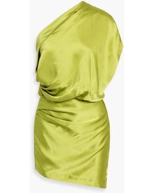 Michelle Mason One-Shoulder Draped Silk-Satin Mini Dress - Yellow