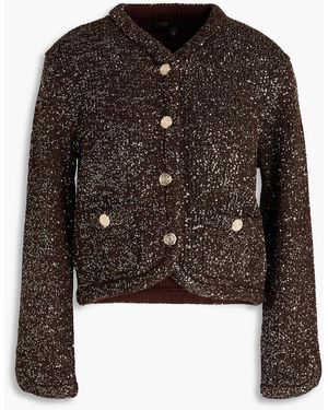 Maje Sequined Ribbed-Knit Cardigan - Black