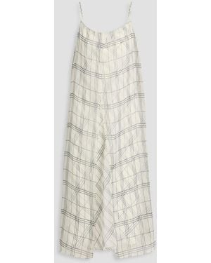 Vince Layered Checked Crepe De Chine Midi Dress - White