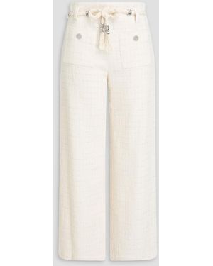 Maje Metallic Checked Cotton-Blend Bouclé-Tweed Wide-Leg Trousers - White