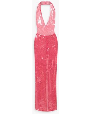 LAPOINTE Sequined Tulle Halterneck Maxi Dress - Pink