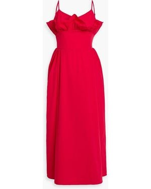 Kika Vargas Elisabeth Ruffled Cotton-Poplin Midi Dress - Red
