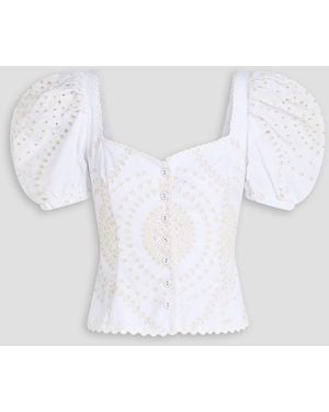 Charo Ruiz Cropped Embroidered Cotton-Blend Top - White