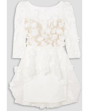 Rime Arodaky Quilak Open-back Appliquéd Embroidered Tulle And Crepe Mini Dress - White