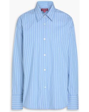 STAUD Kelly Striped Cotton-Blend Shirt - Blue