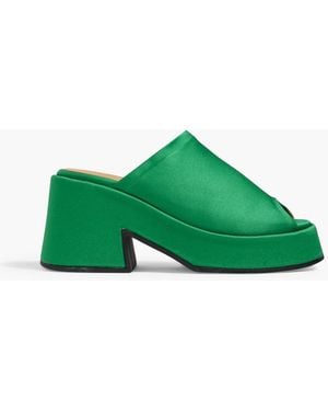 Ganni Satin Platform Mules - Green