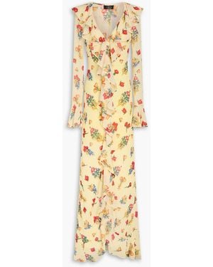 De La Vali Ruffled Floral-Print Georgette Maxi Dress - Metallic