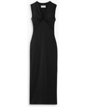 16Arlington Venza Twist-Front Crystal-Embellished Glossed-Jersey Midi Dress - Black