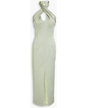 Rasario Pleated Satin-crepe Halterneck Midi Dress - White