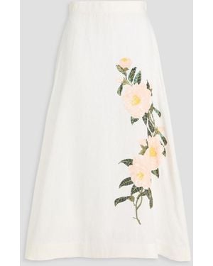 Zimmermann Sequin-Embellished Linen Midi Skirt - Natural