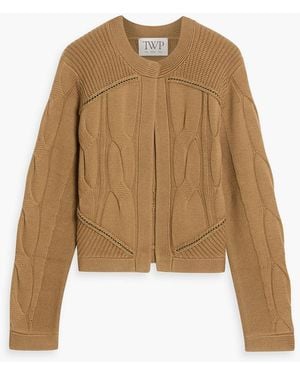 Twp Chain-Embellished Cable-Knit Merino Wool Cardigan - Natural
