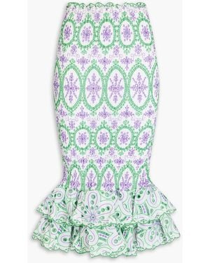 Charo Ruiz Liliana Ruffled Broderie Anglaise Cotton-Blend Midi Skirt - Green