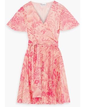 RED Valentino Pleated Floral-Print Georgette Mini Wrap Dress - Pink