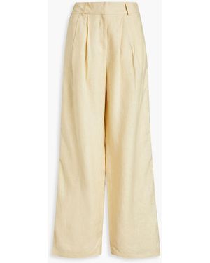 LEO LIN Striped Linen Wide-leg Trousers - Natural