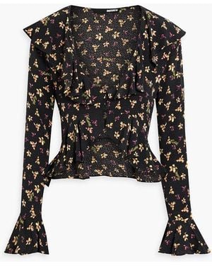 ROTATE BIRGER CHRISTENSEN Cropped oberteil aus jacquard mit blumenprint und rüschen - Schwarz