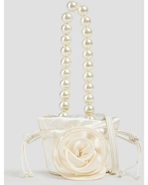 Magda Butrym Magda Micro Floral-Appliquéd Satin Tote - Natural