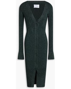 Galvan London Metallic Ribbed-Knit Dress - Green