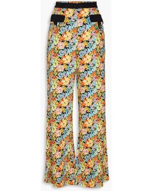 CAMILLA Crystal-Embellished Floral-Print Crepe Flared Pants - Yellow