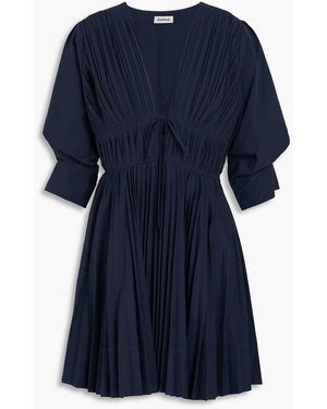 Jonathan Simkhai Pleated Cotton-blend Poplin Mini Dress - Blue