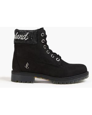 Timberland Crystal-embellished Nubuck Combat Boots - Black