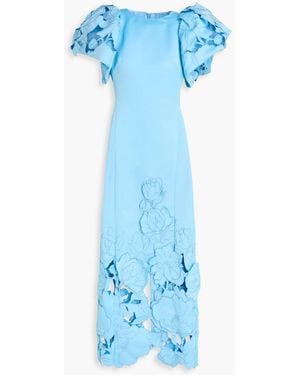LEO LIN Lucinda Floral-Appliquéd Satin Maxi Dress - Blue
