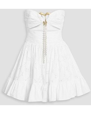 Area Strapless Embellished Broderie Anglaise Cotton Mini Dress - White