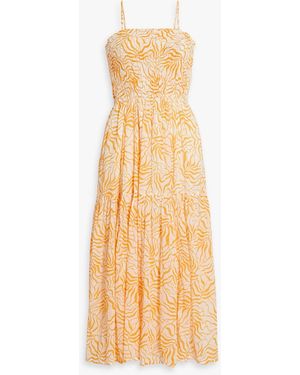 Joie Lesse Shirred Printed Cotton-voile Midi Dress - Metallic