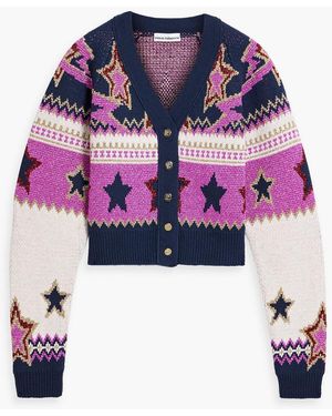 Rabanne Cropped Metallic Jacquard-knit Cardigan - Purple