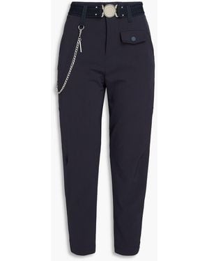 High Cropped Chain-Embellished Stretch-Jersey Tapered Trousers - Blue
