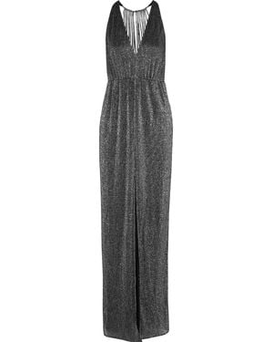 Halston Cutout Ribbed-Knit Gown - Metallic