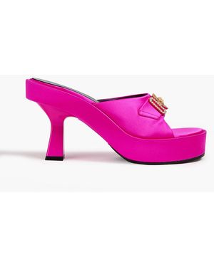 Versace Embellished Satin Platform Mules - Pink