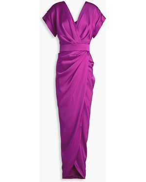 Rhea Costa Wrap-Effect Draped Satin Maxi Dress - Pink