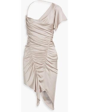 Et Ochs Autumn One-sleeve Asymmetric Ruched Satin-jersey Mini Dress - White