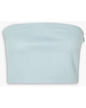 SPRWMN Strapless Cropped Leather Top - Blue