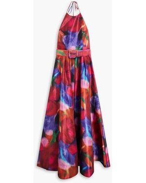 Rebecca Vallance Belted Printed Shantung Maxi Dress - Red
