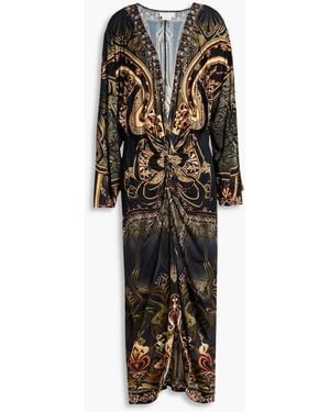 CAMILLA Twisted Printed Jersey Midi Dress - Black
