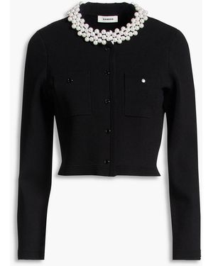 Sandro Faux Pearl-Embellished Stretch-Knit Cardigan - Black