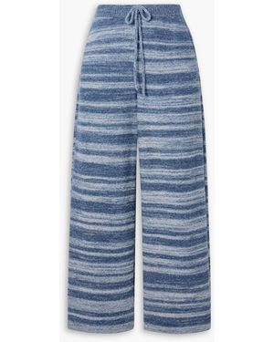 The Elder Statesman Nimbus Crest Striped Cashmere And Cotton-Blend Wide-Leg Pants - Blue