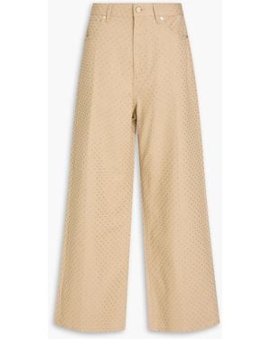 Sandro Crystal-Embellished High-Rise Wide-Leg Jeans - Natural