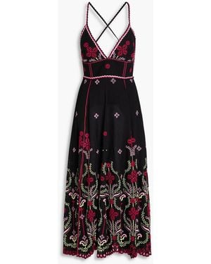 Charo Ruiz Jodie Broderie Anglaise Cotton-Blend Midi Dress - Black