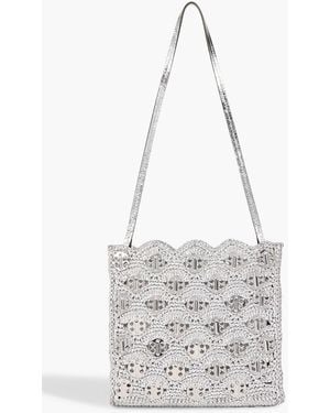 Rabanne Chainmail-Embellished Raffia Shoulder Bag - White