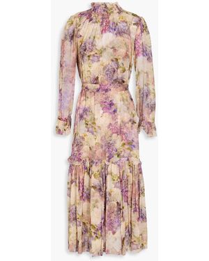 Zimmermann Ruffled Floral-print Chiffon Midi Dress - Purple