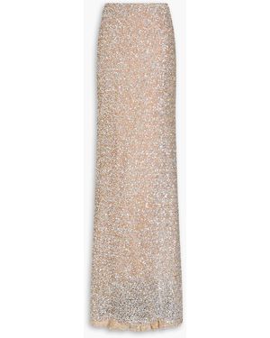 Costarellos Ella Sequined Tulle Maxi Skirt - Natural