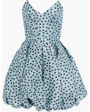 Rasario Strapless Polka-Dot Silk-Satin Mini Dress - Blue